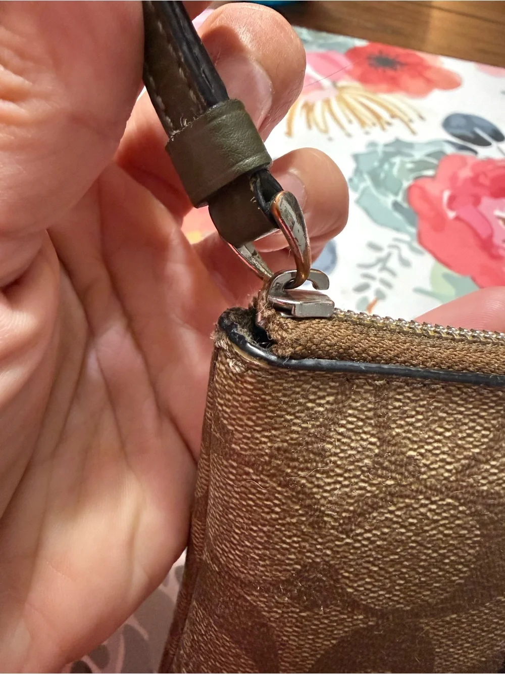 COACH Brown and Olive Signature Wristlet
